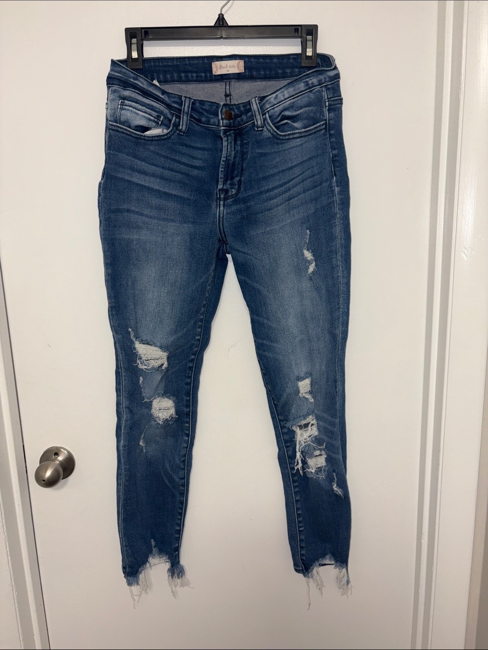 Altar'd State Distressed Cropped Skinny Jeans - Dark Blue